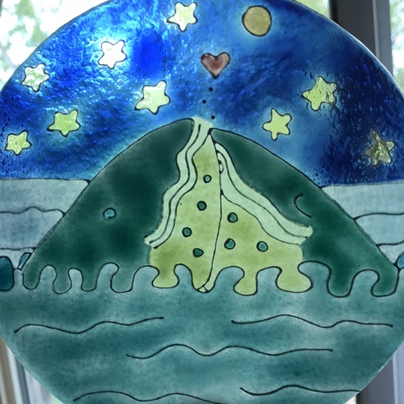 Whales Pair Sea/Sky/Stars/Moon Heart Stained Glass - Picture 3 of 8